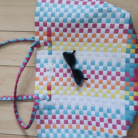 Large Woven Kate Spade Multicolor Beach Tote W/ Sunglasses Kate Spade BEACH - Picture 7 of 10